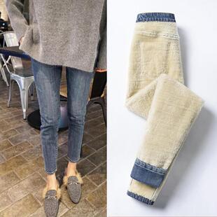 女冬季 烟管裤 2025年新款 外穿修身 高腰显瘦加厚保暖棉裤 加绒牛仔裤