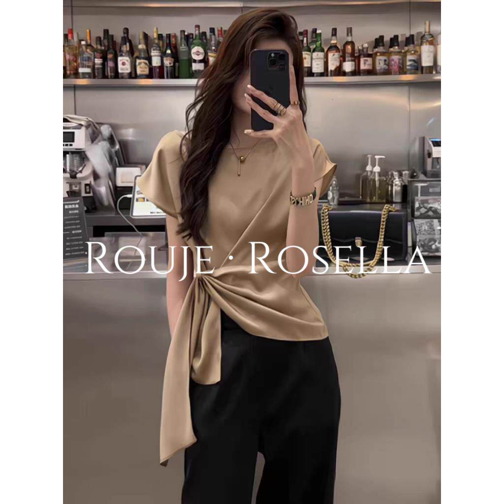 法国Rouje Rosella⭐法式轻奢醋酸缎面t恤上衣女高级感气质小衫