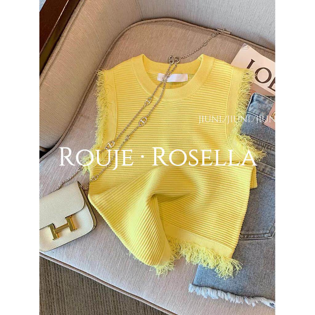 法国Rouje Rosella⭐法式黄色小香风针织背心女外穿修身无袖上衣