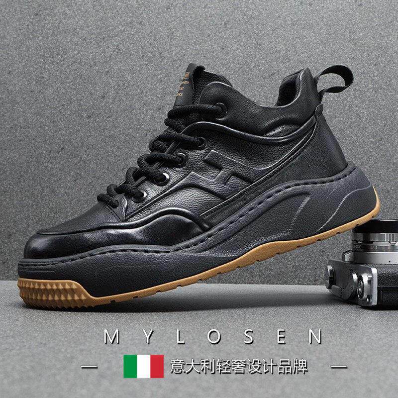 迈洛森冬季男鞋2025新款高帮鞋男真皮潮流复古软底工装鞋子男款