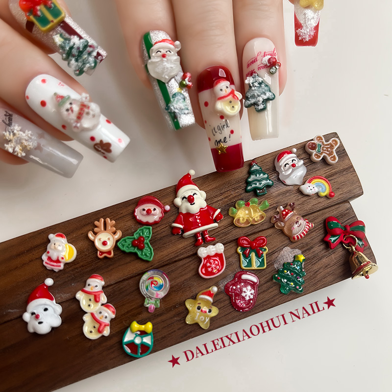 美甲圣诞饰品 新款蝴蝶结雪花圣诞老人麋鹿指甲穿戴甲装饰品108