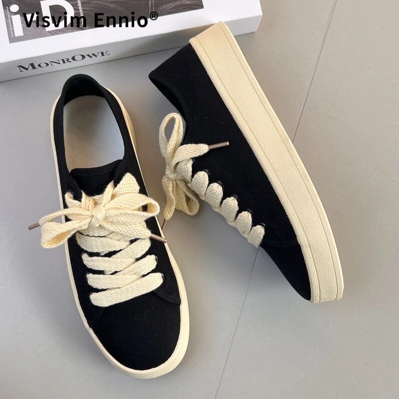 VISVIM ENNIO新款男士秋季薄款圆头纯色简约系带百搭帆布鞋平底单