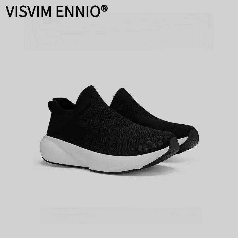 VISVIM ENNIO男鞋2026新款春季网面一脚蹬运动休闲袜子鞋黑色厚底