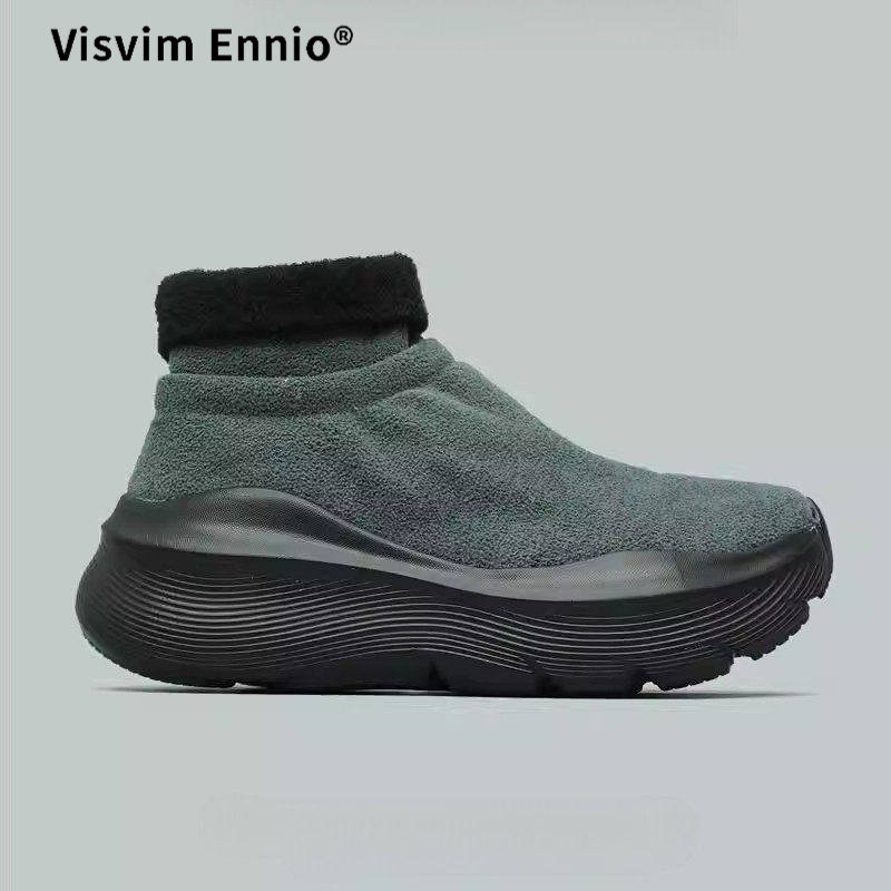 VISVIM ENNIO高帮一脚蹬袜子鞋男女包裹脚腕弹力呢绒面绒毛内里二