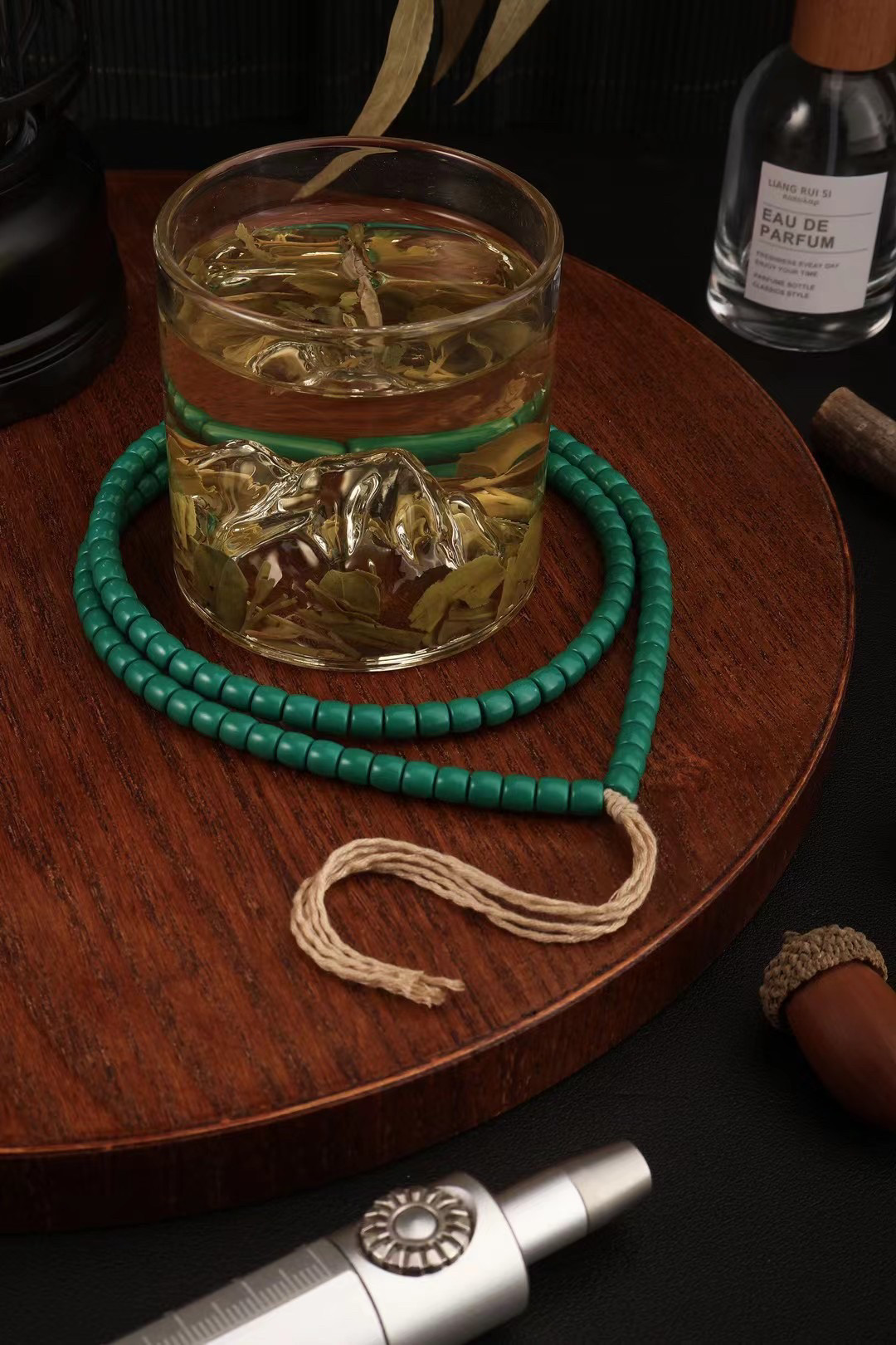 原矿玉化绿松石地狱色直切老型圆珠隔片单圈手串手持108念珠配珠