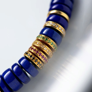 18k金配件单排彩宝直切隔片文玩手串项链diy黄金隔珠垫片配饰