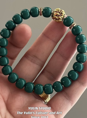 老油绿松石老型手串女款天然原矿高瓷蓝单圈手链男搭配火菩提配件