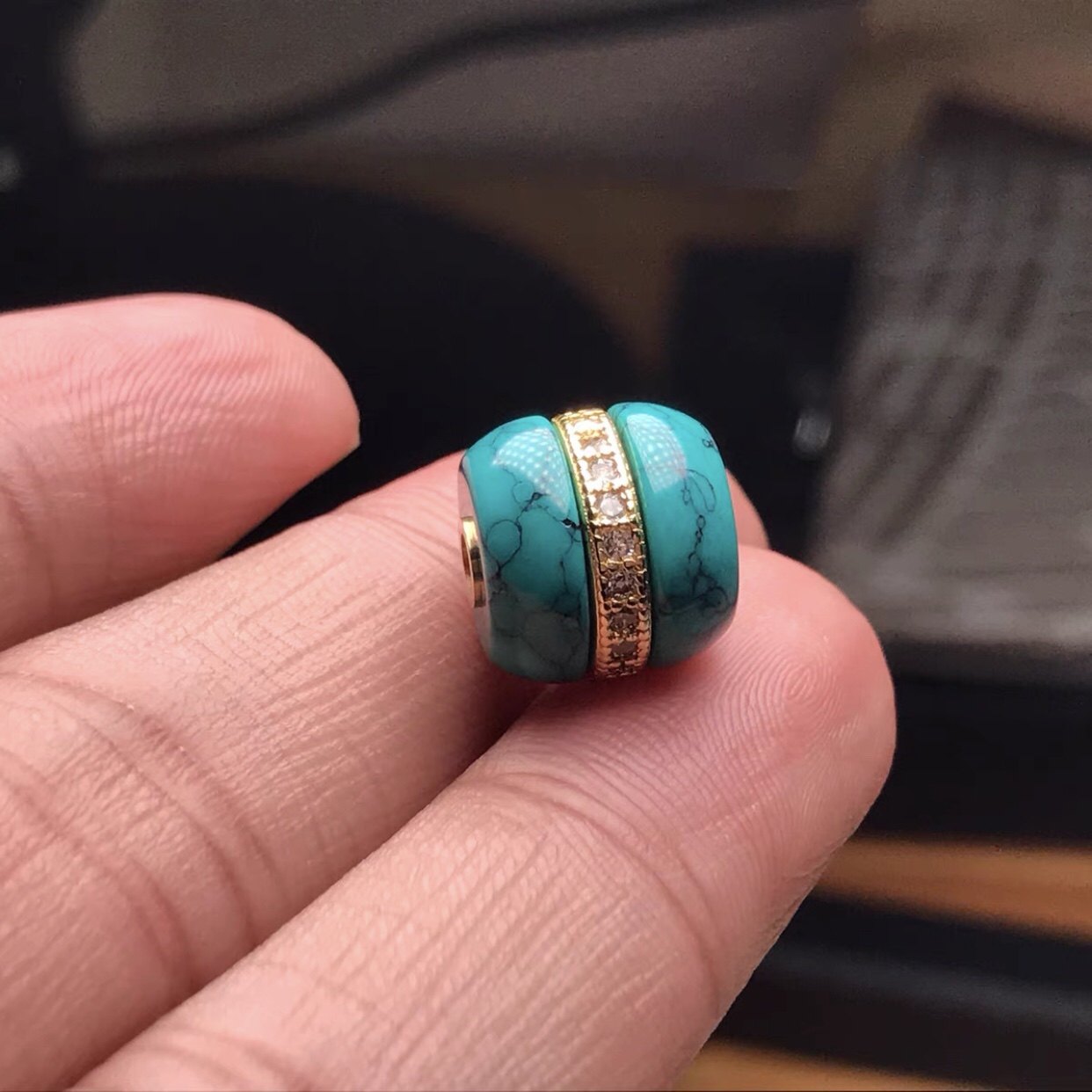 天然湖北原矿网花绿松石老型珠桶汉堡珠南红18k金镶嵌108佛珠顶珠