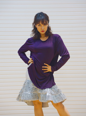 NF Dance宁方拉丁舞舞服女长袖紫色简约宽松上衣#NF103AWL