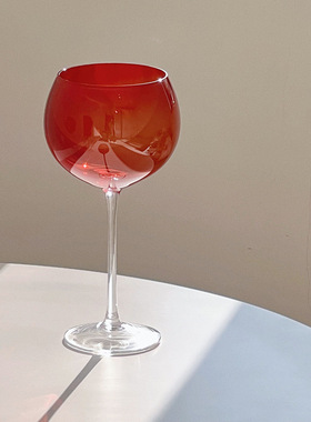 中古炙热红色红酒杯大肚圆球