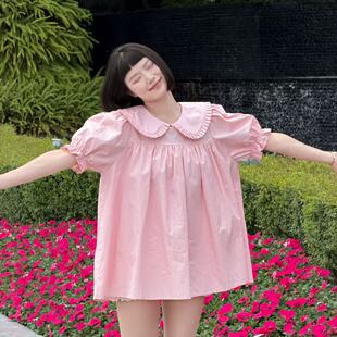 wyd小樱桃 超舒服宽松韩系娃娃领粉色小棉裙 奶乎乎