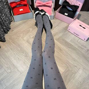 wyd小樱桃 格雷系灰色百搭打底波点爱心蝴蝶结连裤袜