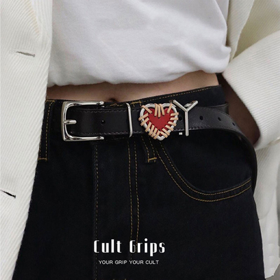 Cult Grips红色爱心皮带腰带小众Y字母牛仔裤带杨m同款女潮流腰带