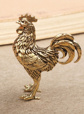 黄铜实心纯铜小摆件桌面手把件小公鸡生肖茶道茶宠雕铸古玩小铜器