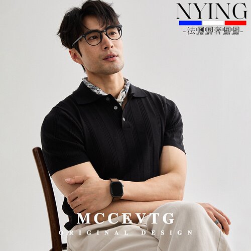 NYING轻奢法国亚麻混纺莱赛尔莫瑞老钱风男士POLO衫提花短袖翻领