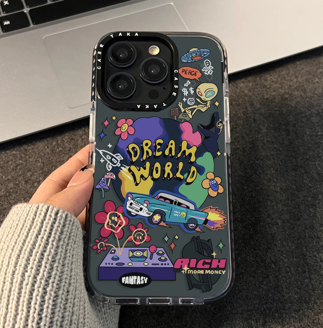 原创韩国个性涂鸦外星人手机壳适用于苹果16promax创意iphone15新款16pro全包按键高级14个性14pro黑边保护套