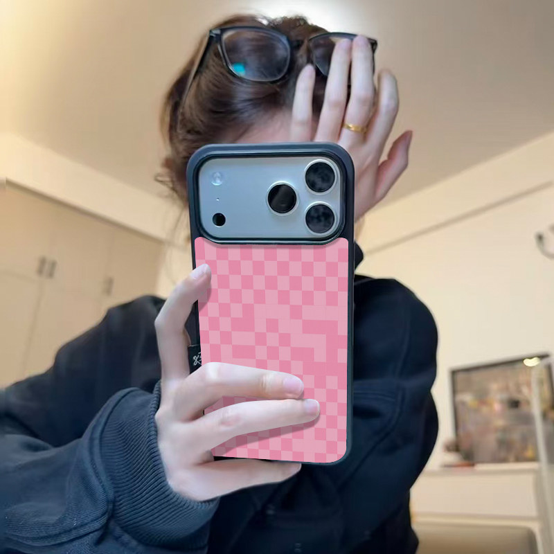 简约粉色格子 原创小众高级感适用iPhone17promax手机壳苹果16pro/15防摔14硬壳磨砂13黑色12全包14不会撞壳