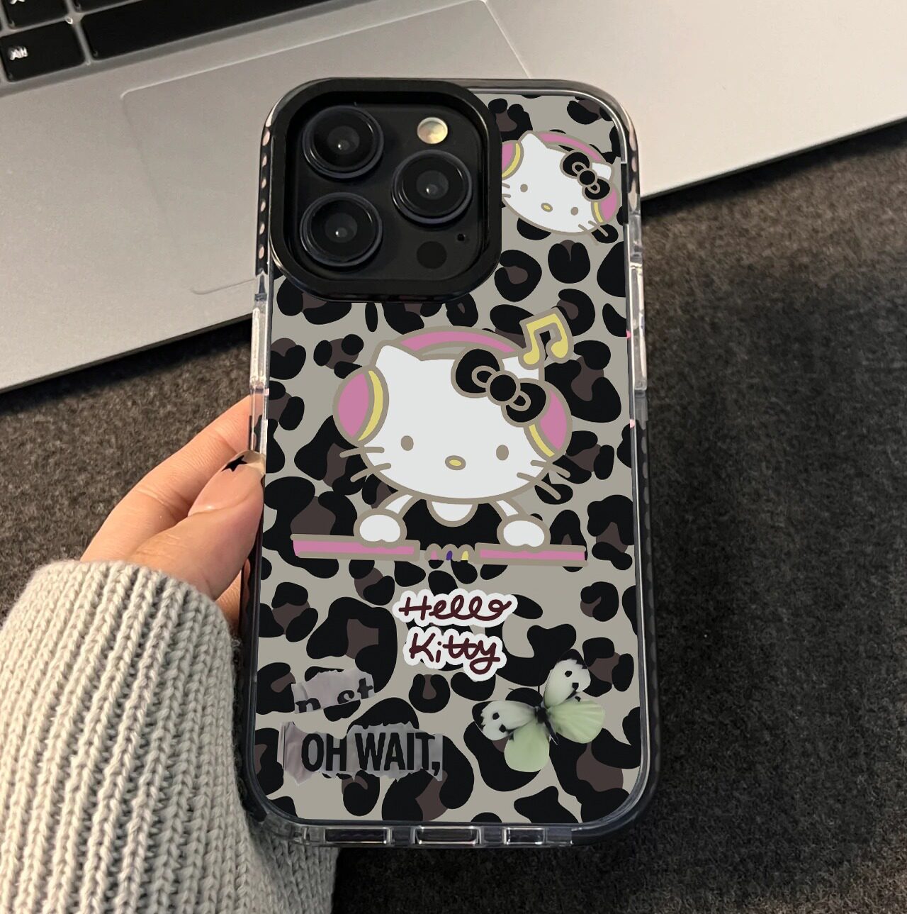 韩国高级感趣味卡通电音凯蒂猫适用于iPhone15promax手机壳苹果14pro创意13promax防撞条透明15pro全包静音键
