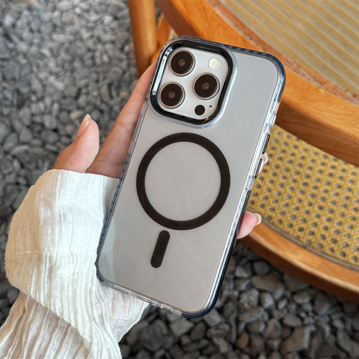 韩式简约百搭高级感纯色透明适用iphone17pro max黑边白边磁吸手机壳苹果17防摔13硅胶12小众软壳16pro保护套