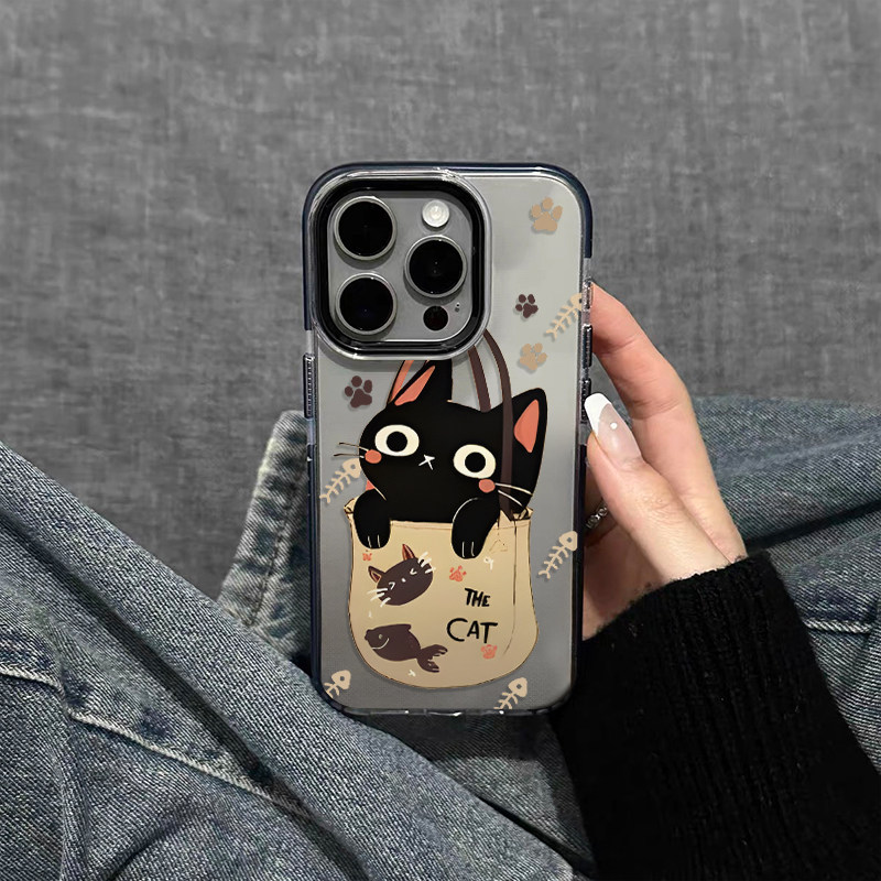 涂鸦黑猫 原创小众高级感适用iPhone17promax手机壳苹果16pro/15防摔14硅胶软壳13黑色12全包14不会撞壳