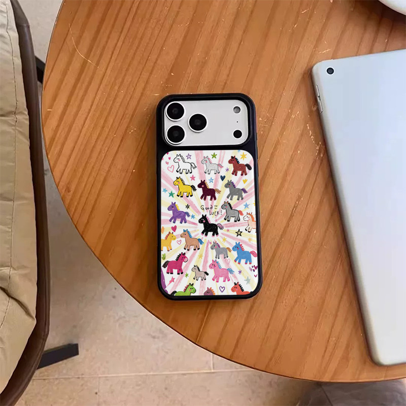 韩国ins彩色小马适用苹果17手机壳iphone17promax黑色磨砂15新款14防摔保护套13独特超好看16promax