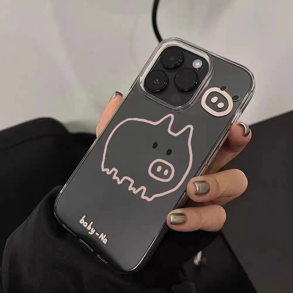 可爱粉猪猪适用苹果15promax手机壳14Pro全包边软壳防摔新款iPhone15个性12情侣14防摔13promax简约15pro潮x