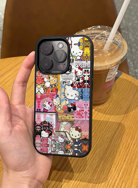 黑色磨砂韩国卡通集合KT猫适用于苹果17promax手机壳iPhone17pro个性16pro创意小众15潮12个性13情侣14保护壳