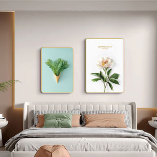 现代卧室装饰画简约风格床头背景墙壁挂画小清新绿植圆角两联组合