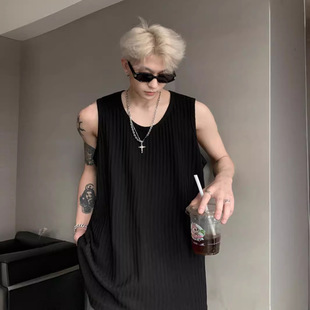 t恤坎肩 肌理感冰丝背心男士 2025夏季 新款 青少年运动宽松打底无袖