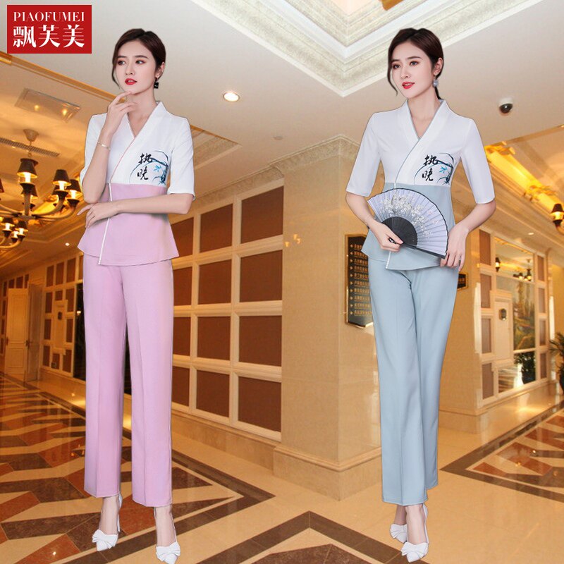 足疗店工作服新款美容师服装秋冬spa养生馆女足浴技师服套装中袖