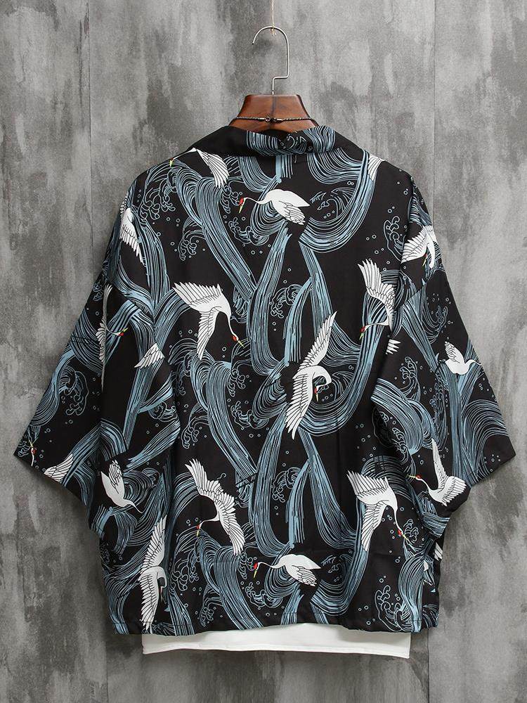 日系复古仙鹤道袍男浮世绘宽松七分袖衬衫外套中国风kimono和服女|ruв категории Мужская одежда, рубашка - от Buy2taobao.com для оказания профессиональной услуги покупки агента Taobao