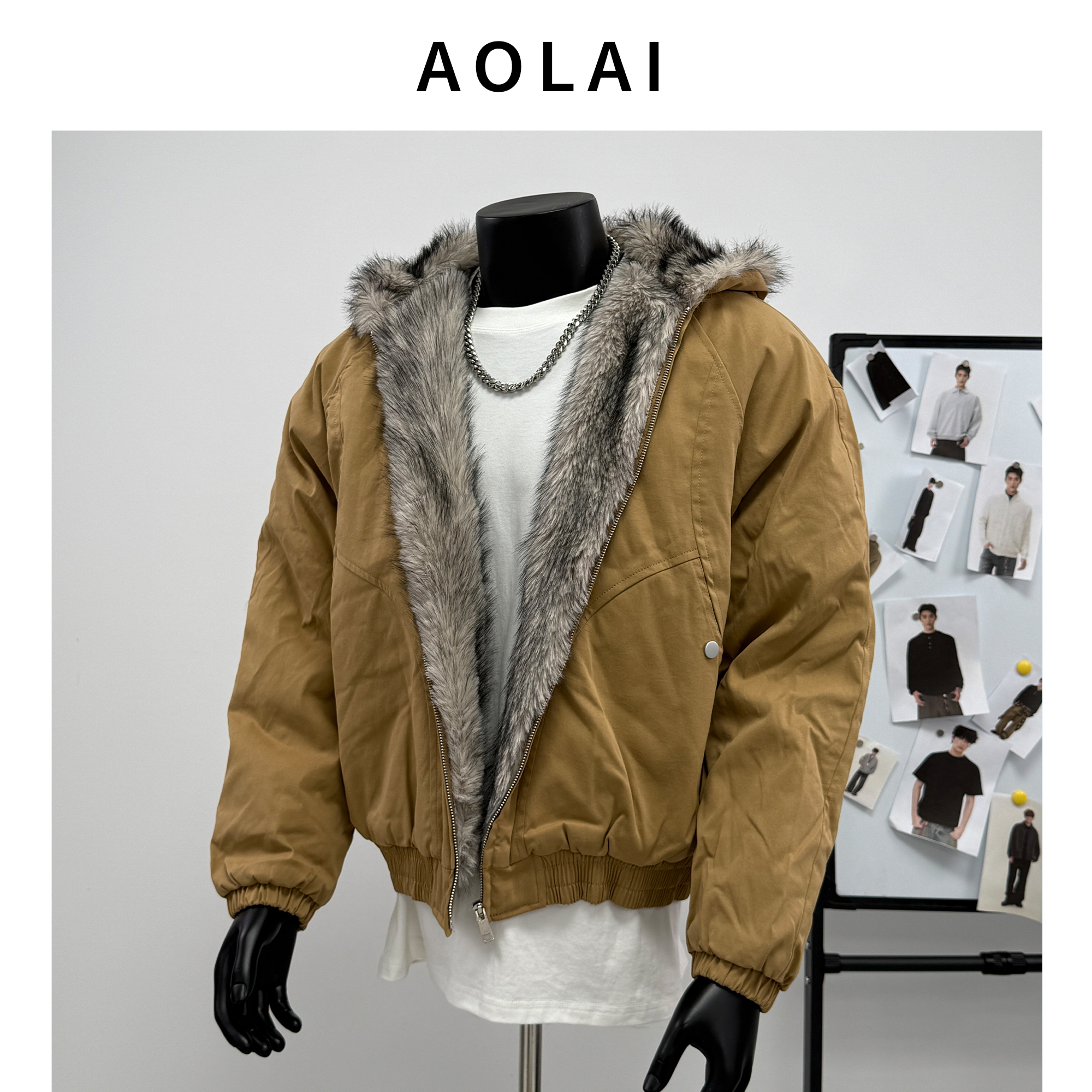 美式座山雕棉服男款冬季加绒加厚保暖派克服宽松毛领工装棉衣外套