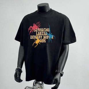 圆领宽松短袖 夏季 字母印花男款 重磅纯棉潮牌创意简约T恤时尚