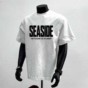 圆领宽松短袖 夏季 创意T恤简约字母印花男款 重磅纯棉潮牌美式