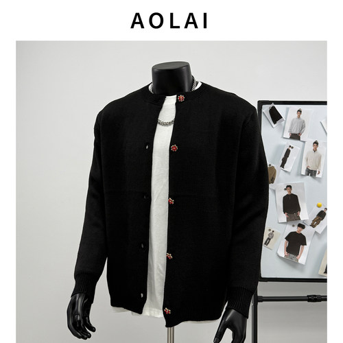 美式痞帅街头纯色针织衫男秋冬爆款经典百搭宽松学院风毛衣外套潮