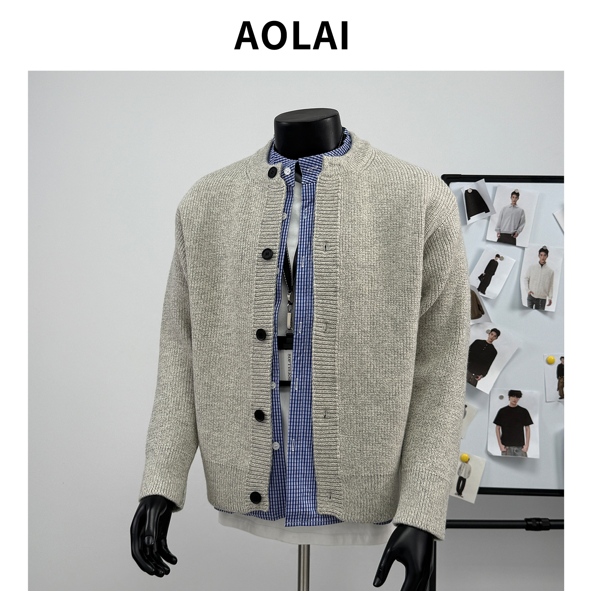 2025秋季新款拼接假两件针织开衫男青年痞帅百搭毛衣宽松休闲外套