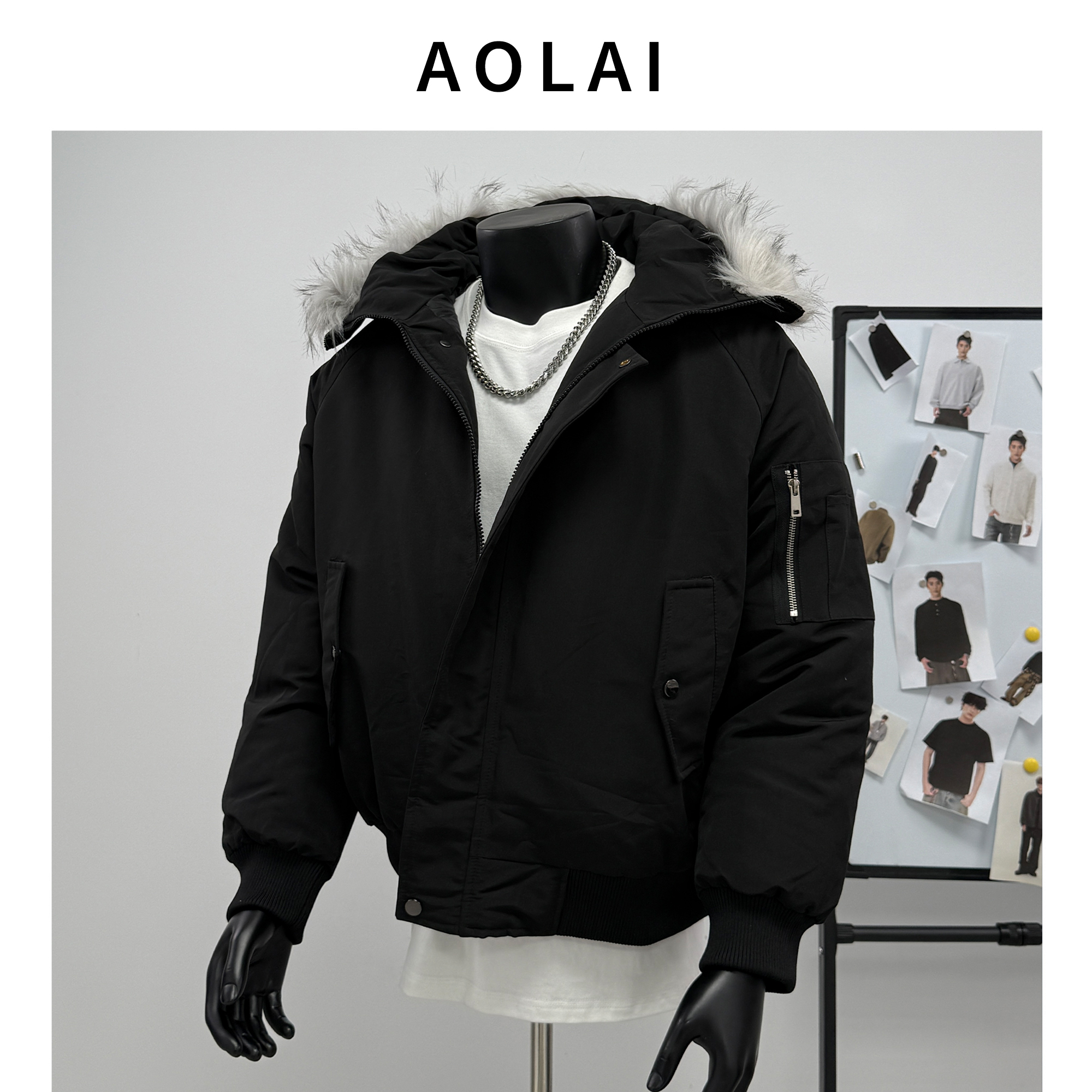 美式加厚毛领面包棉服男士冬季保暖羽绒棉衣新款派克服外套棉袄子