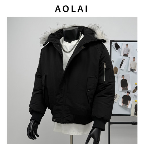 美式加厚毛领面包棉服男士冬季保暖羽绒棉衣新款派克服外套棉袄子