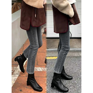 高腰小个子窄版弹力显瘦烟管裤2025秋冬季直筒九分牛仔裤女ins潮