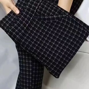 妈妈秋冬外穿裤子加绒冬天筒裤中老年女格子底裤老年人宽松保暖裤