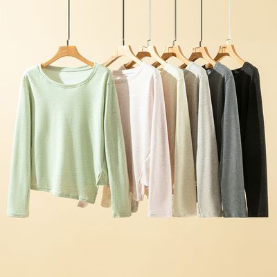 秋冬德绒不规则长袖T恤女内搭加绒加厚保暖打底衫可外穿大码上衣
