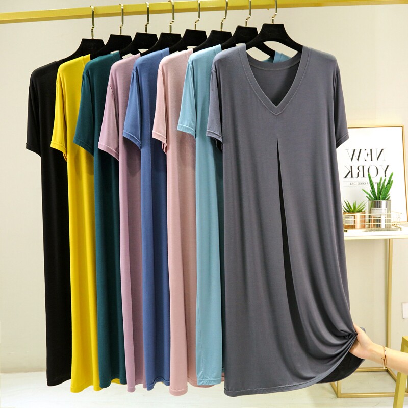 莫代尔夏季韩版V领家居服睡裙