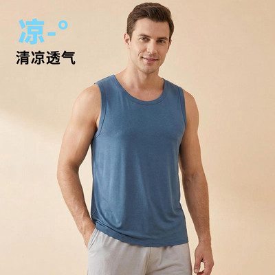 男士背心夏装无袖t恤莫代尔睡衣夏季无袖薄款打底衫坎肩宽松汗衫