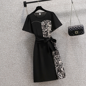 RM12978#夏季新款时尚大码拼接贵夫人百搭洋气高贵修身显瘦连衣裙