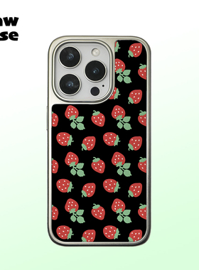 草莓碎花 黑边磁吸软壳亮面磨砂银边手机壳防摔ins风高级感日韩全包黑框17iphone16promax苹果15plus14pm适用
