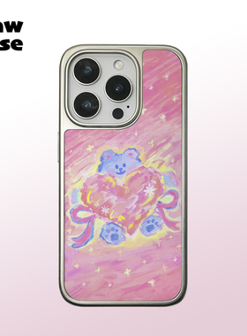 粉色爱心小熊 银边软壳亮面磁吸黑边磨砂手机壳防摔情侣新款17全包黑框iphone16promax苹果15plus14pm13适用