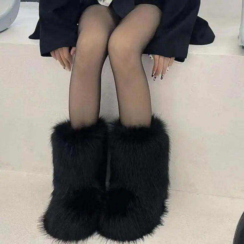 Winter Shoe Womens Winter Fluffy Faux Fox Fur Boots Woman P