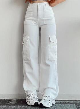 Straight Leg Cargo Pants Women HighWaist Baggy Trousers Lady
