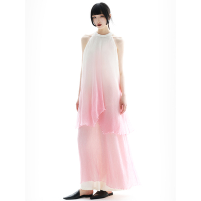 2025东方美学渐变粉连衣裙
