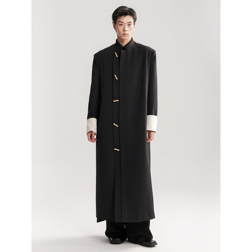 APOZi collection【游墨系列】新中式竹扣长外套清冷立领直筒长款